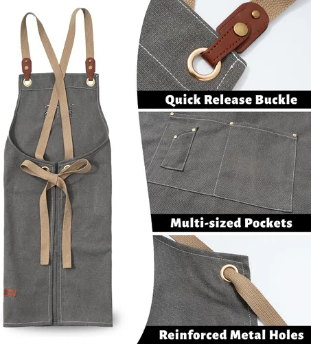 Miniatura 3 de Delantales de chef para mujeres y hombres, personalizados, de lona, con espalda cruzada, para cocinar, hornear, barista, jardinería, carpintería