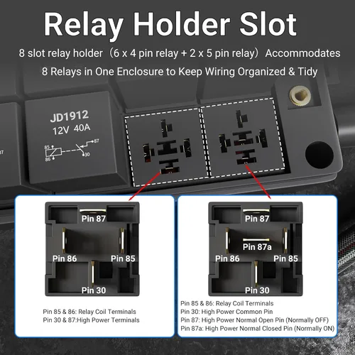 Miniatura 3 de DaierTek Caja de Fusibles y Bloque de Relés de 12V, 8 Relés 12 Fusibles de Cuchilla ATC/ATO Panel Precableado a Prueba de Polvo Caja de Fusibles