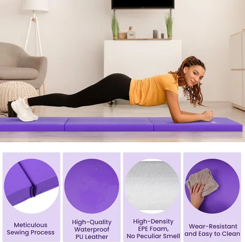 Miniatura 3 de Fitvids Esterilla de gimnasia plegable para hacer ejercicio, 2 x 6 x 2 pulgadas, con asas de transporte, de alta densidad, antidesgarros, portátil