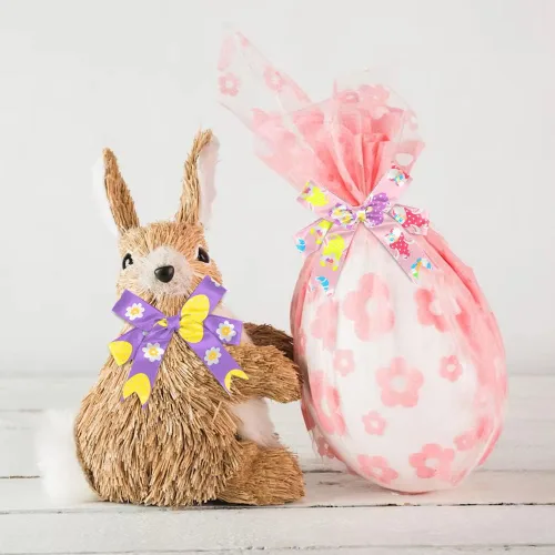 Miniatura 7 de ALIBBON Cinta de Pascua de 12 yardas, 3/8 pulgadas, clásico, patrón de dibujos animados, verde, rosa, amarillo, blanco, ocasión de Pascua