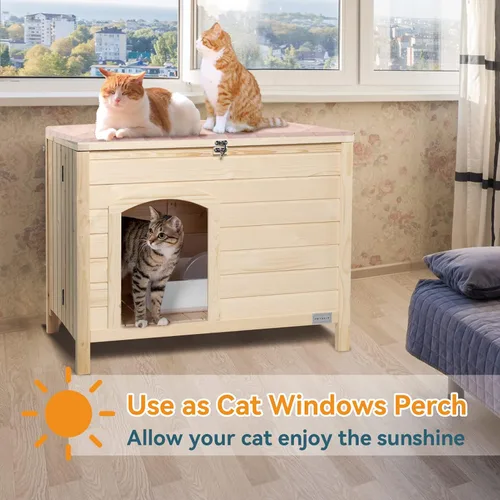 Miniatura 7 de Petsfit Caja de arena plegable, no requiere herramientas para el montaje, caja de arena para gatos, muebles ocultos, se adapta a la mayoría de cajas