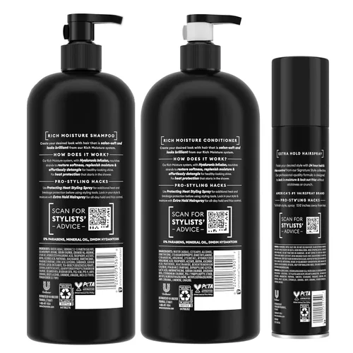 Miniatura 2 de TRESemmé Champú y acondicionador Rich Moisture para cabello seco formulado con vitamina E y biotina de 28 onzas y laca para el cabello Tresemme