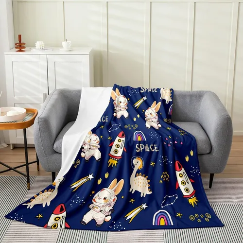 Miniatura 19 de Castle Fairy Manta de forro polar Sherpa con estampado de aviones para niños, manta de franela de dibujos animados para sofá, avión, azul y blanco
