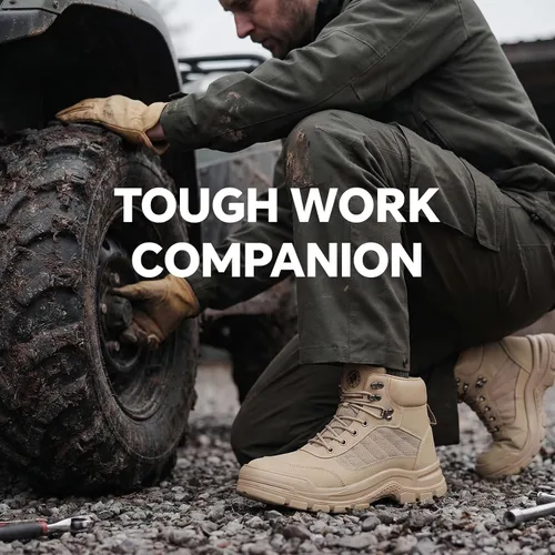 Miniatura 3 de ANGRYRAM Botas de trabajo con punta de acero para hombres y mujeres, antideslizantes, resistentes a pinchazos, botas de trabajo para hombres