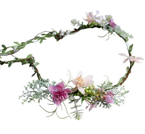 Miniatura 23 de Corona de flores de rosas para novia, diadema floral para el cabello, diadema de flores, halo bohemio con cinta, boda, fiesta, festival, fotos
