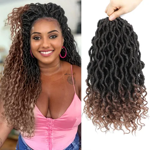 Miniatura 52 de Trenzas postizas Goddess, 6 paquetes de 18 pulgadas, cabello lacio, trenzado con ganchillo, para mujeres negras, trenzas postizas ombre con puntas