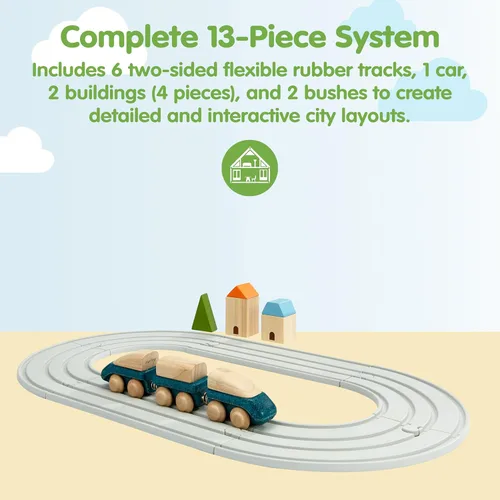 Miniatura 2 de PlanToys® Juego de camino y riel de goma, pequeño juego Montessori de madera Imaginación, resolución de problemas y exploración de movimiento