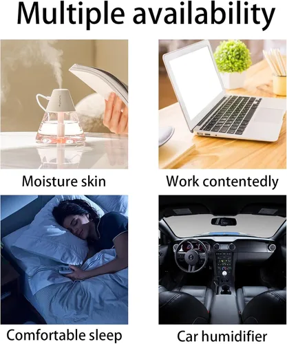 Miniatura 4 de INVODA Mini humidificadores, 8.8 fl oz USB Personal Cool Mist Humidificador lindo volcanes de escritorio humidificador de aire silencioso Luz
