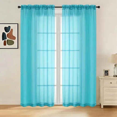 Miniatura 63 de LIVEKID Cortinas traslúcidas negras de cocina de 36 pulgadas de largo, cortinas cortas filtrantes de luz, 2 paneles de gasa aireada, texturizadas