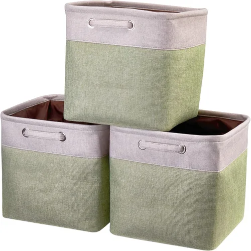 Miniatura 10 de Cajas de almacenamiento plegables de tela, cajas de almacenamiento plegables de 13 pulgadas, canastas de almacenamiento de retazos naranja y beige