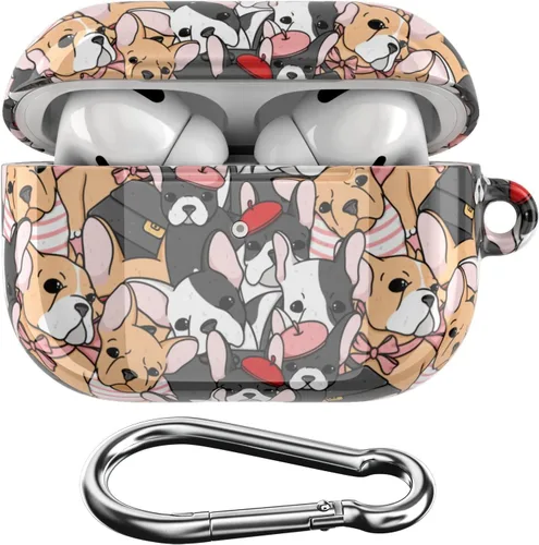 Funda compatible con Airpods Pro y Pro 2 Airpods 3-2-1 Gen Bulldog Francés Portátil, Diseño de Clip de Bloqueo Lindo Estampado de Cachorro Perros