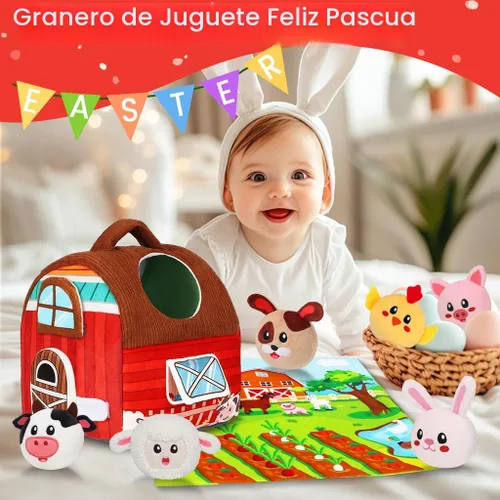 Miniatura 8 de Avesa Juguetes para bebés de 6 a 12 meses, juguete suave de granero con animales de granja de peluche, sonajero, juguetes Montessori para bebés de 6