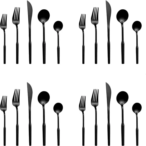 Miniatura 3 de Juego de cubiertos mate para comer, juego de cubiertos de acero inoxidable de 20 piezas, juego de utensilios de cocina para 4, cubiertos duraderos
