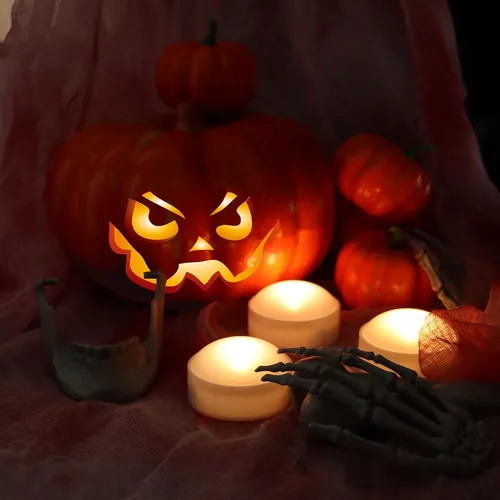 Miniatura 8 de Paquete de 3 faroles de calabaza de Halloween, funciona con pilas, luces LED con control remoto y temporizador, velas LED sin llama y linterna