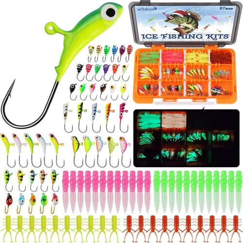 Miniatura 8 de Dovesun Ice Fishing Jigs Kit Ice Fishing Lures Glow in The Dark Fishing Gear Lures 20-93Pcs Jig Head with Tackle Box for Panfish Walleye Crappie 93