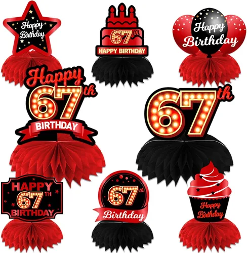 Miniatura 56 de Feliz Cumpleaños 15 Centros de Mesa de Panal Rojo y Negro Globos Decoración Temática de Mesa Decoraciones de Mesa Adornos de Mesa para Niñas Mujeres