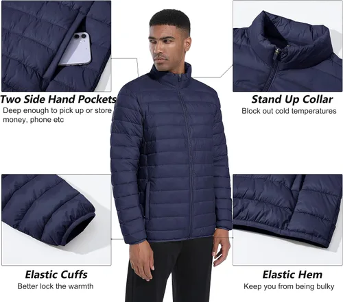 Miniatura 5 de MAGCOMSEN Chaqueta acolchada para hombre, abrigo de invierno ligero y cálido, repelente al agua, chaqueta aislante a prueba de viento
