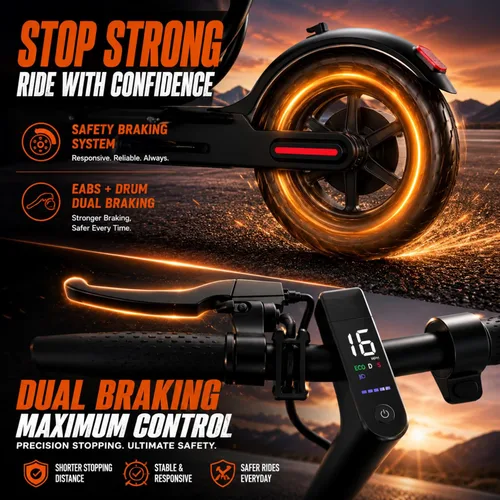 Miniatura 5 de Patinete eléctrico, motor de 350 W-500 W, 9 MPH a 22 MPH, rango de 10-41 millas, suspensión doble, freno dual, control de aplicación, scooter Naranja