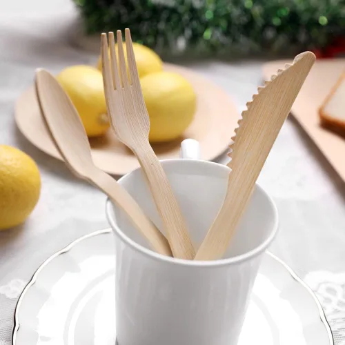 Miniatura 4 de Banbu Cubiertos de bambú desechables, 100 unidades de cuchillos de bambú desechables de 6.7 pulgadas, cuchillo biodegradable 100% compostable