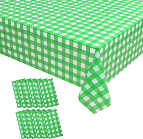 Miniatura 17 de Vedran Paquete de 2 manteles de plástico a cuadros verdes y blancos, 54 x 108 pulgadas, para fiestas de cumpleaños y festividades