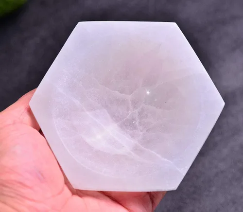 JIC Gem Cuenco de selenita hexagonal con cristal curativo Reiki, plato de selenita marroquí para carga y limpieza, 4 pulgadas Selenita-Hexágono 4"