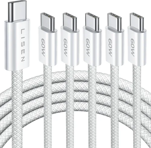 Miniatura 19 de LISEN Cable USB C a USB C, paquete de 5 [3.3/3.3/6.6/6.6/10 pies] para iPhone 17, cable C a C de carga rápida para iPad, iPhone 16 15 Pro Max, Negro