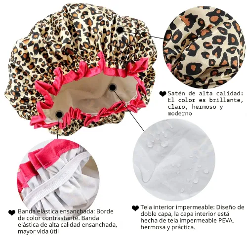 Miniatura 3 de TCOTBE Gorro de ducha para mujer, elástico y reutilizable, protección del medio ambiente, doble capa impermeable