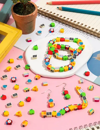 Miniatura 5 de 200 cuentas de arcilla polimérica para el regreso a clases, joyería de regreso a clases, cuentas para profesores para hacer pulseras, collares