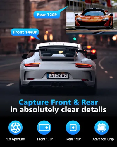 Miniatura 2 de SUVCON Dash Cam delantera y trasera 2K, negro