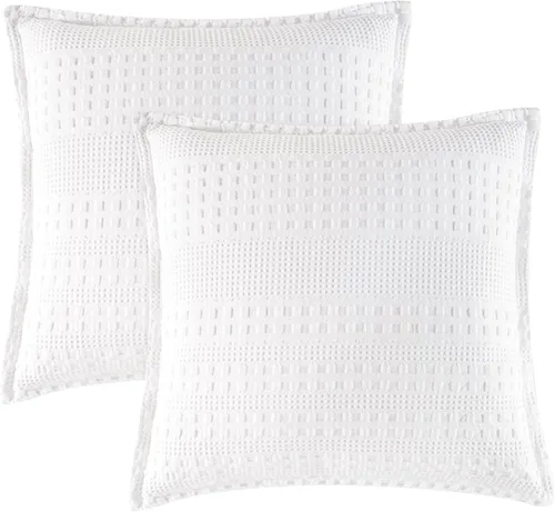 Miniatura 35 de PHF Fundas de almohada con tejido de gofre de 24" x 24", paquete de 2, funda de almohada cuadrada 100% algodón para decoración de ropa de cama, sin
