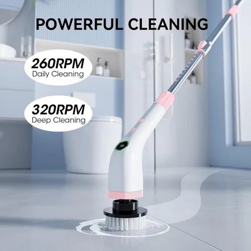 Miniatura 7 de Electric Bathroom Cleaning Brush, Cordless Spin Scrubber Full Body Waterproof IPX7 with Adjustable Handle, 8 Replaceable Brush Heads for