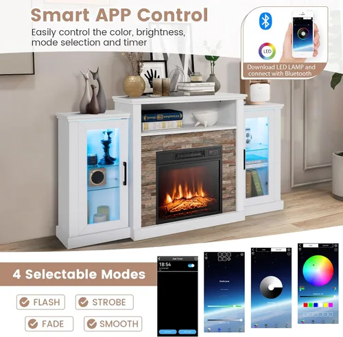 Miniatura 3 de Tangkula Soporte de TV para chimenea eléctrica, chimenea eléctrica con luces LED de 16 colores, estantes de vidrio ajustables, control remoto