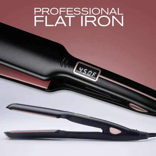 Miniatura 2 de Plancha profesional de plancha plana para el cabello, con placa ancha y pantalla digital, alisadores de pelo de titanio de doble voltaje