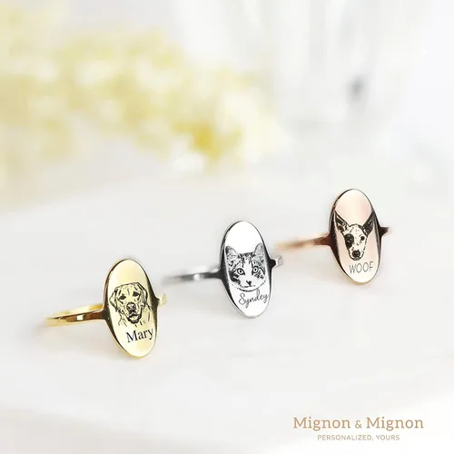Miniatura 4 de MignonandMignon Custom Pet Portrait Jewelry Mother's Day Gift Dog Lover Personalized Ring for Her Cat Lover Unique - OR-AP
