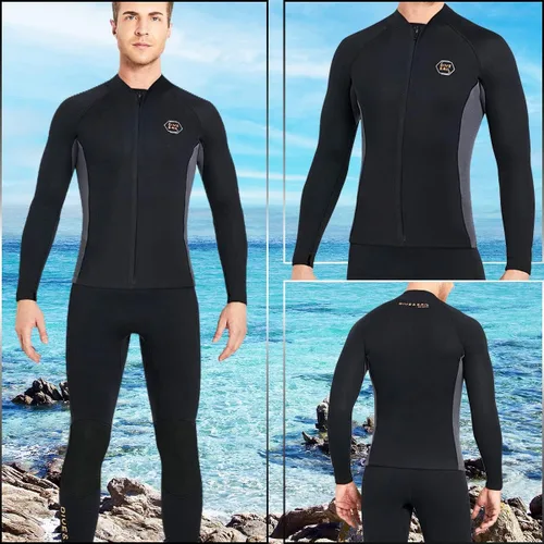 Miniatura 2 de Traje de neopreno superior de 0.079 pulgadas, chaqueta de neopreno para hombres y mujeres, cremallera frontal, manga larga, traje de buceo