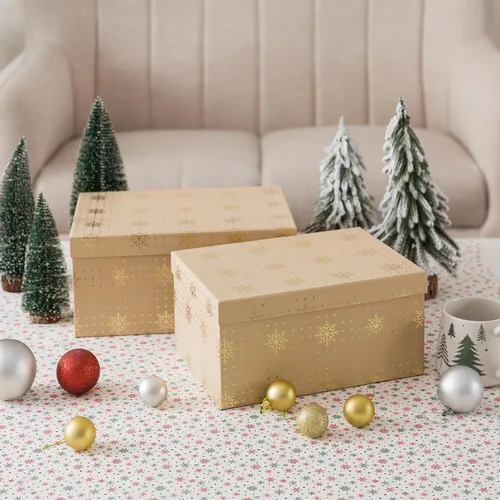 Miniatura 4 de Soul & Lane Cajas de regalo de Navidad con tapas, cajas de anidación de Navidad reutilizables vintage de papel kraft para regalos, cartón Joyful