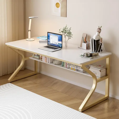 Miniatura 10 de OSCHF Escritorio de oficina con estante de almacenamiento, mesa de escritura de 47.3 pulgadas de largo para estación de trabajo de una sola persona