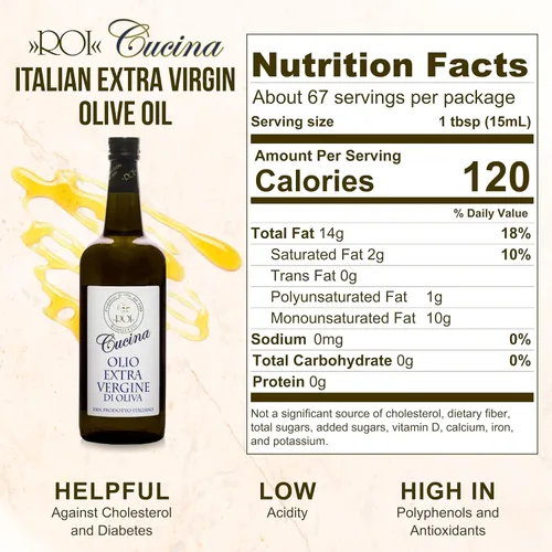 Miniatura 2 de ROI Aceite de oliva virgen extra de Italia - Cucina Ligurian, primer AOVE italiano puro prensado en frío, rico en polifenoles - 34 fl oz (1 litro)