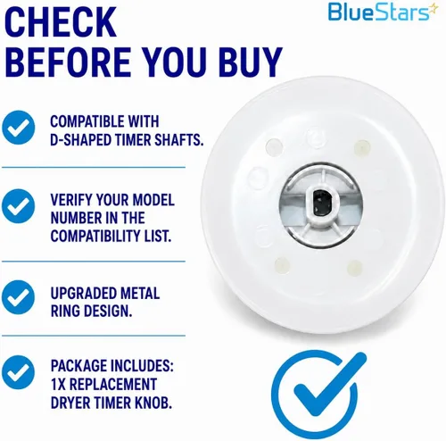 Miniatura 9 de BlueStars WE1M654 - Pomo temporizador para secadora con anillo de metal reforzado, compatible con secadores GE y Hotpoint, reemplaza a AP3995098