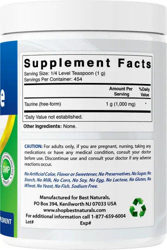 Miniatura 6 de Best Naturals Forma libre de polvo de taurina 100% pura, taurina, 1000 mg por porción, 1 libra (454 gm) (1 libra (paquete de 3))