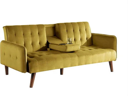 Miniatura 10 de Container Furniture Direct Cricklade - Sofá cama futón tapizado de terciopelo moderno de mediados de siglo para sala de estar con consola central