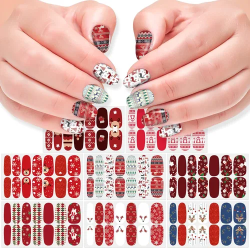 Miniatura 12 de 8 hojas de calcomanías de esmalte de uñas de Halloween, calcomanías de esmalte de uñas para festivales, tiras de esmalte de uñas para mujeres