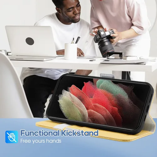 Miniatura 4 de Funda tipo cartera compatible con Samsung Galaxy S22 Ultra 5G, piel sintética, a prueba de golpes, TPU con soporte para tarjetas, cierre magnético