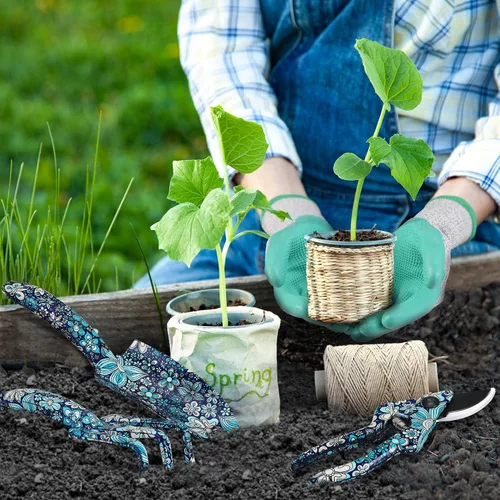 Miniatura 7 de WORKPRO Juego de herramientas de jardín de aluminio, 4 piezas de herramientas de jardín de mano resistentes con caja que incluye paleta, rastrillo