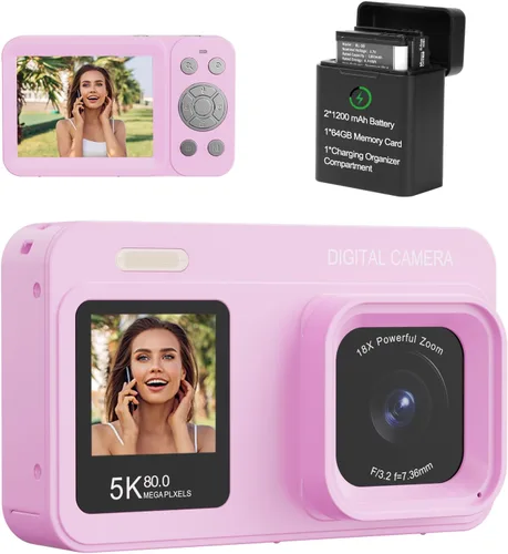 Miniatura 9 de Cámara digital de doble pantalla 5K mejorada, cámara de fotografía de vlog de 80 MP para YouTube, campus, viajes, cámara compacta de apuntar y Negro