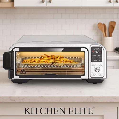 Miniatura 8 de Kitchen Elite - Combo digital 8 en 1, horno tostador, freidora de aire con panel táctil y capacidad para pizza de 12 pulgadas, acero inoxidable