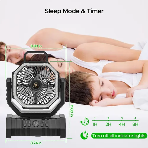 Miniatura 7 de Ventilador recargable de camping con linterna LED, 20,000 mAh, ventilador de escritorio auto-oscilante recargable con batería, control remoto