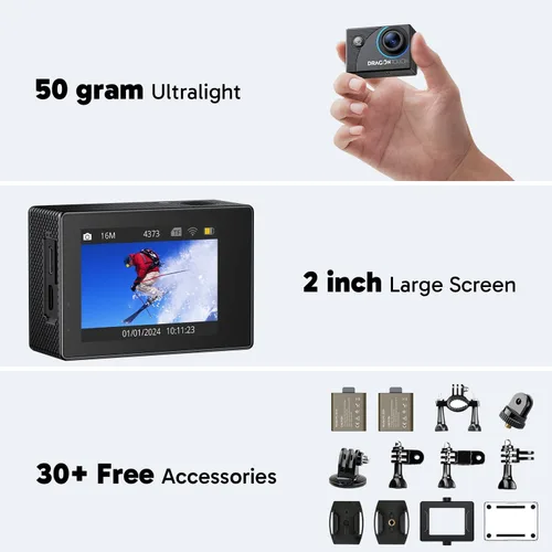 Miniatura 7 de Dragon Touch 4K30FPS Action Camera Vision 3 20MP 100FT Cámara de Acción Impermeable Subacuática con Control Remoto 170° Gran Angular WiFi Cámara