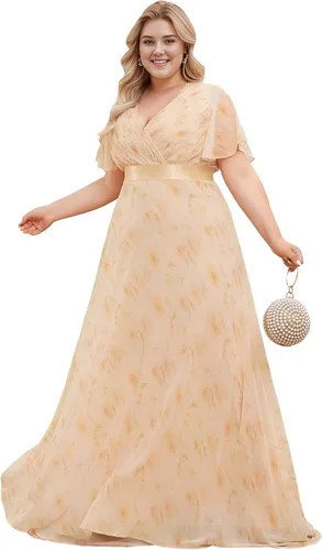 Miniatura 78 de Ever-Pretty Vestido formal para mujer, Navidad, Año Nuevo, cuello en V, gasa, talla grande, largo hasta el suelo, vestido de dama de honor