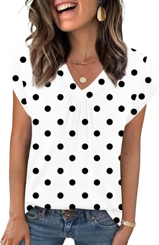 Miniatura 20 de Zeagoo Camisetas de manga corta con cuello en V para mujer, ropa de negocios, ropa de trabajo, ropa de moda